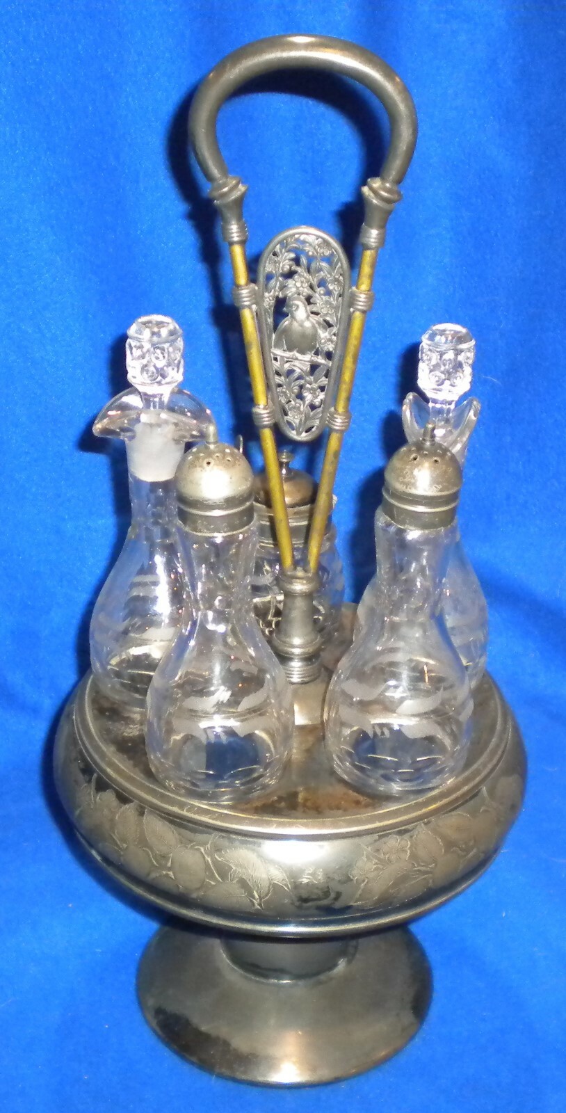 Vintage Condiment Caddy Cruet, Oil, Vinegar, Salt, Pepper, Sugar,  Spoon