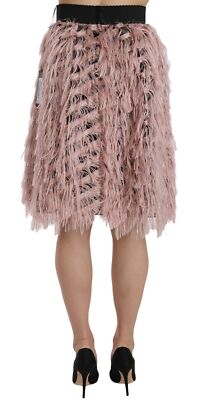 Pre-owned Dolce & Gabbana Skirt Fringe Metallic Pencil A-line Pink Gold It44/us10/l $1000