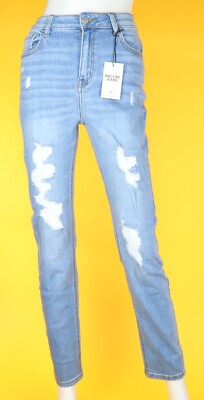 Encore Jeans Skinny Fit Women s Mid Rise Destroyed Girlfriend Jeans Size 9