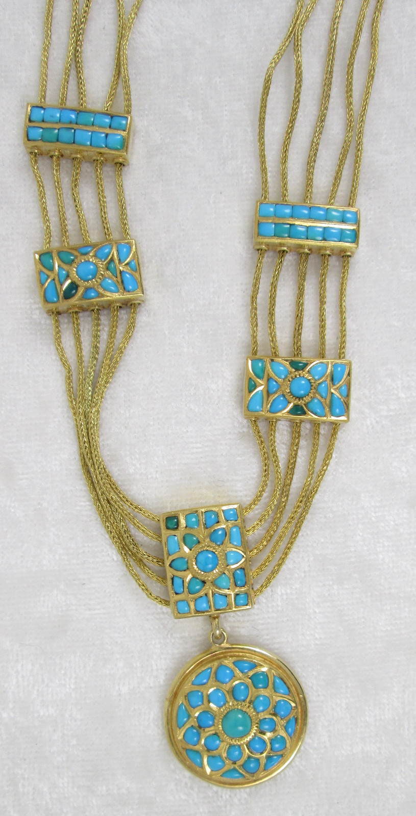 Antique Victorian 18K Yellow Gold Persian Turquoise Necklace 14-1/2in 54.5 grams