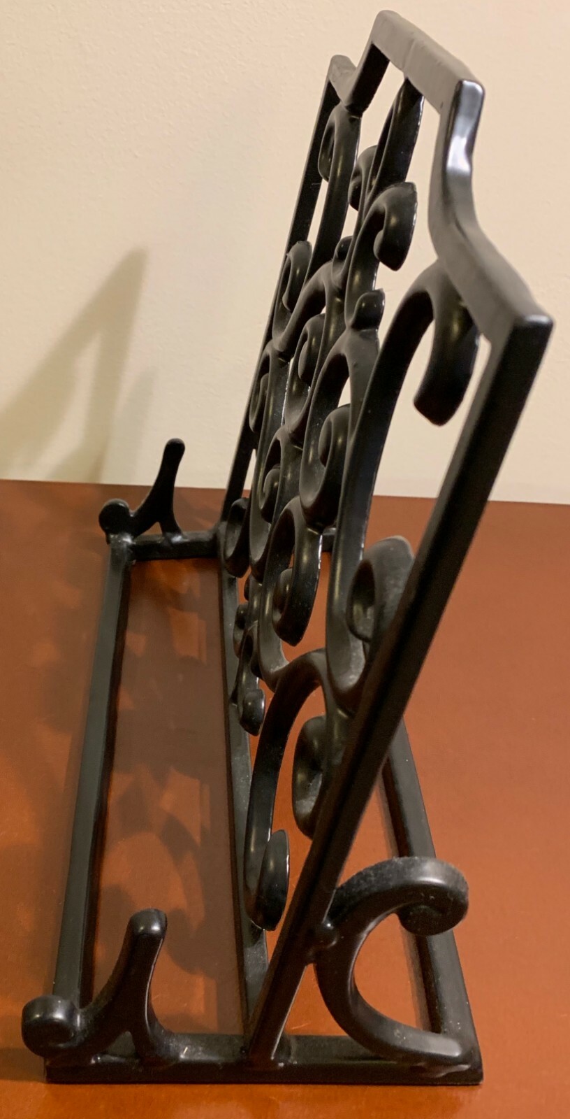 Cast Iron~Black~Enameled~Scroll Pattern~Square~Cook Book Holder