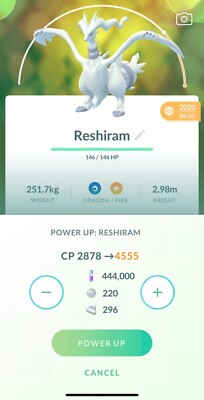 Pokemon Trade Go -- Level 50 - Reshiram 3 Moves have skill fusion flare