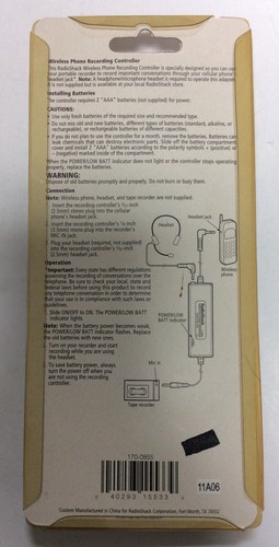 RadioShack 17-855 Wireless Phone Recording Controller