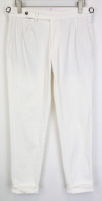 SUITSUPPLY Braddon Turn-Up Men Trousers UK32R Off-White Slim Stretch Pleated