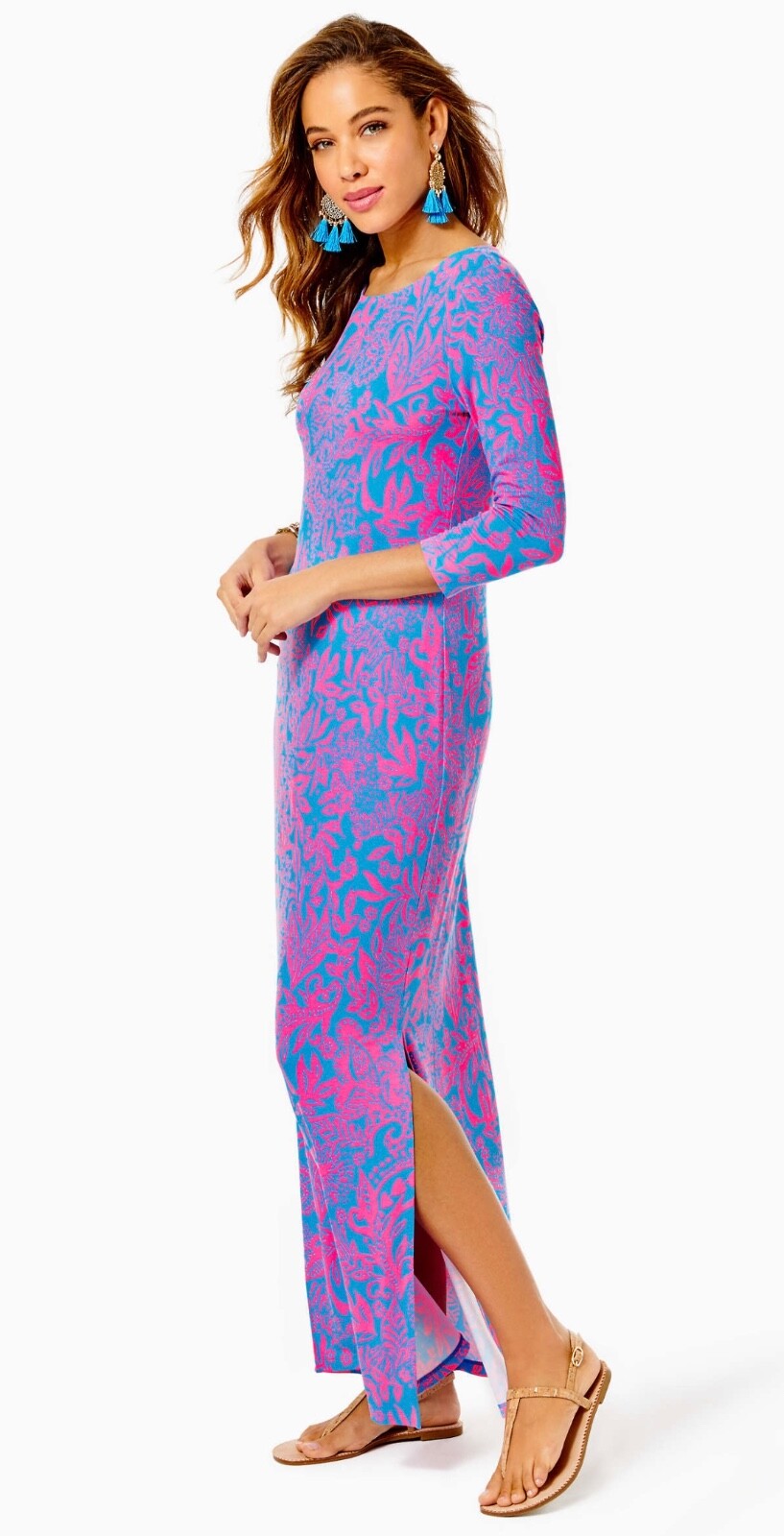 Pre-owned Lilly Pulitzer Morgann Maxi Aura Pink Leaf An Impression Size Xl In Multicolor