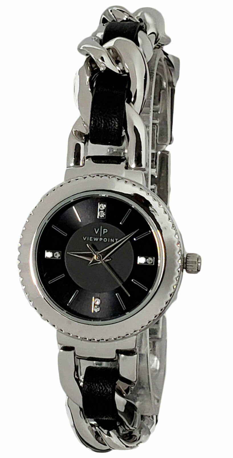 Timex Viewpoint CC3D83600, женские часы-браслет Silvertone Link, черный циферблат