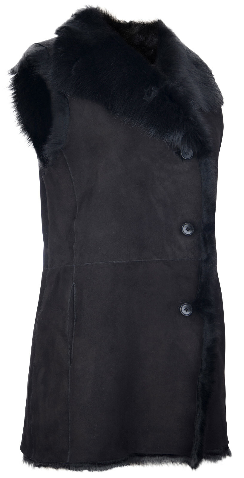 Pre-owned Infinity Women's Chic Black Toscana Shearling Sheepskin Buttoned Gilet