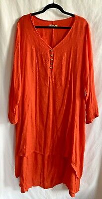 ANSELF Orange Hi Low Lagenlook Tiered Layered Tunic Dress 