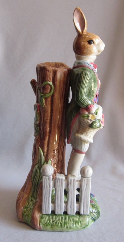 Male Figurine Candlestick Fitz & Floyd Old World Rabbits Pattern