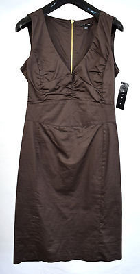 Sisley Brown Ruched Front Empire Waist Knee Length Dress XS NWT