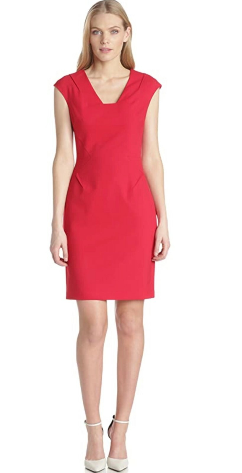 

Платье Calvin Klein NWT RED с квадратным вырезом и зигзагообразной строчкой, размер Petite, Красный, Elegant