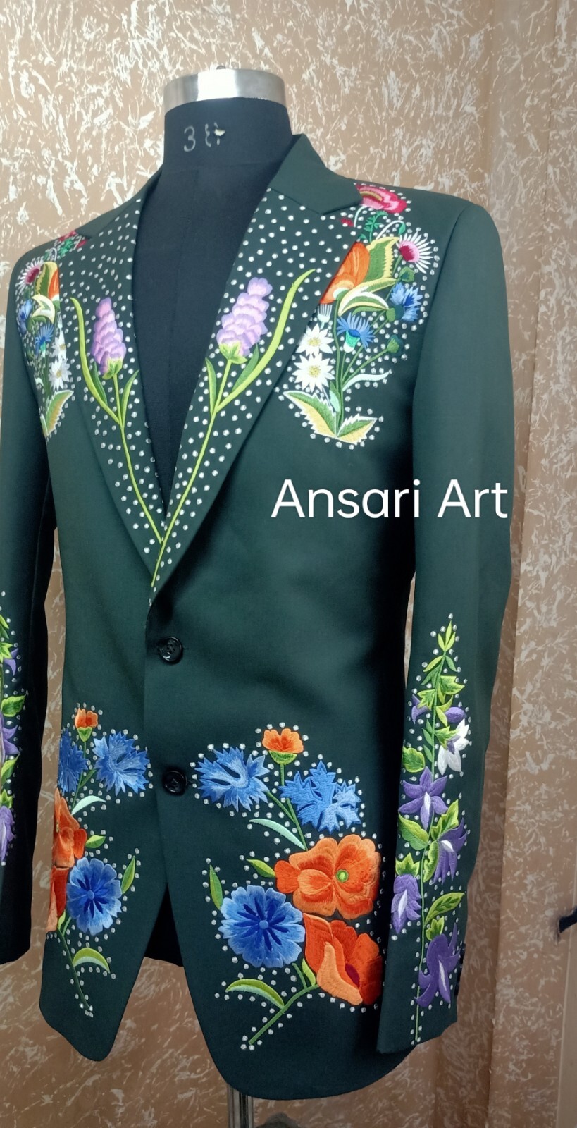 Pre-owned Art Men's Custom Made 2pc Blue Cotton Wedding Western Suit Premium Outfits In Green