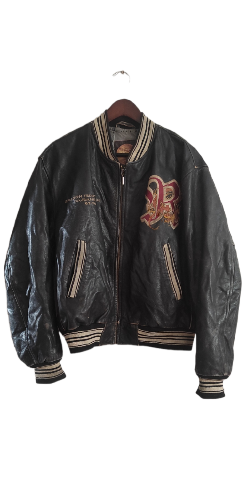 VTG Redskins Dragon Teddy By RDS Varsity Leather Mens Black