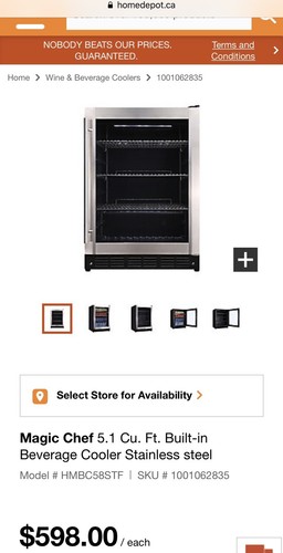 Magic Chef 5.1 Cu. F.t Beverage Cooler Stainless Steel