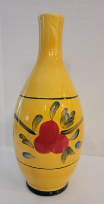 Elements Hand Painted ceramic Yellow Vase w/ Red Flower & Green Trim Vintage EUC