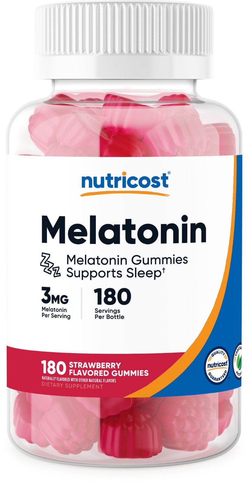 Nutricost Мелатонин 3 мг, 180 жевательных конфет, со вкусом клубники