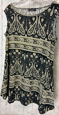 Veranee Womens Black/Cream Paisley Sleeveless Top LARGE