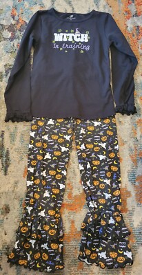 Unique Baby Witch in Training Halloween Embroidered Top & Pants Set, 9