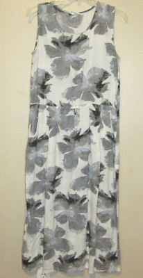 Nard Tree Hong Kong Ivory Gray Floral Lightweight Cotton Summer Midi Dress