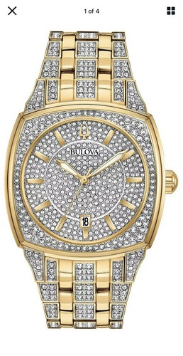 Pre-owned Bulova Men's Watch 98b323 Two Tone Stainless Steel Quartz Gold Tone Crystal Pave