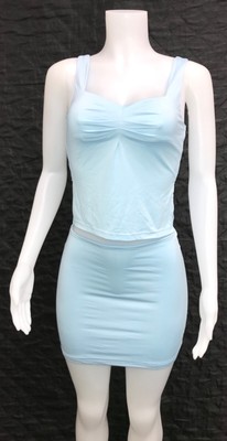 sky blue tank & mini skirt set