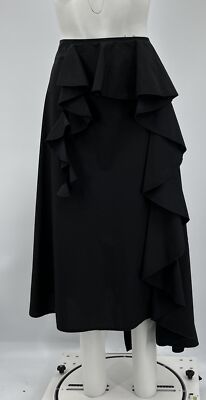 Acne Studios Black Hamina Poplin A-Line Skirt w/ Side Ruffle sz 42 NWT