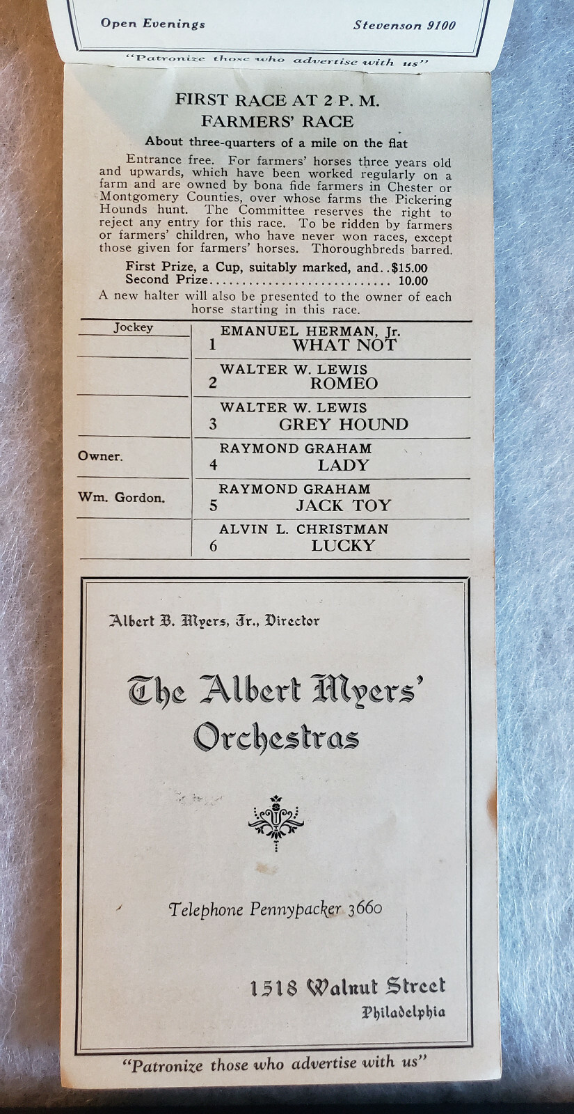 1928 Pickering Hunt - Valley Forge PA - Steeplechase Hunt Program - Horse Racing