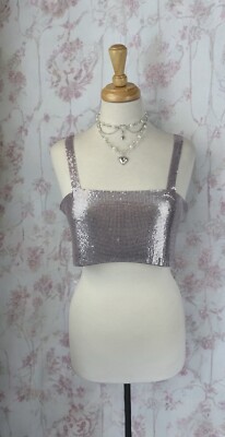 Purple Glow Mesh Metal Chain Crop Top Y2K Rock Glam Festival Sexy Clubwear Small