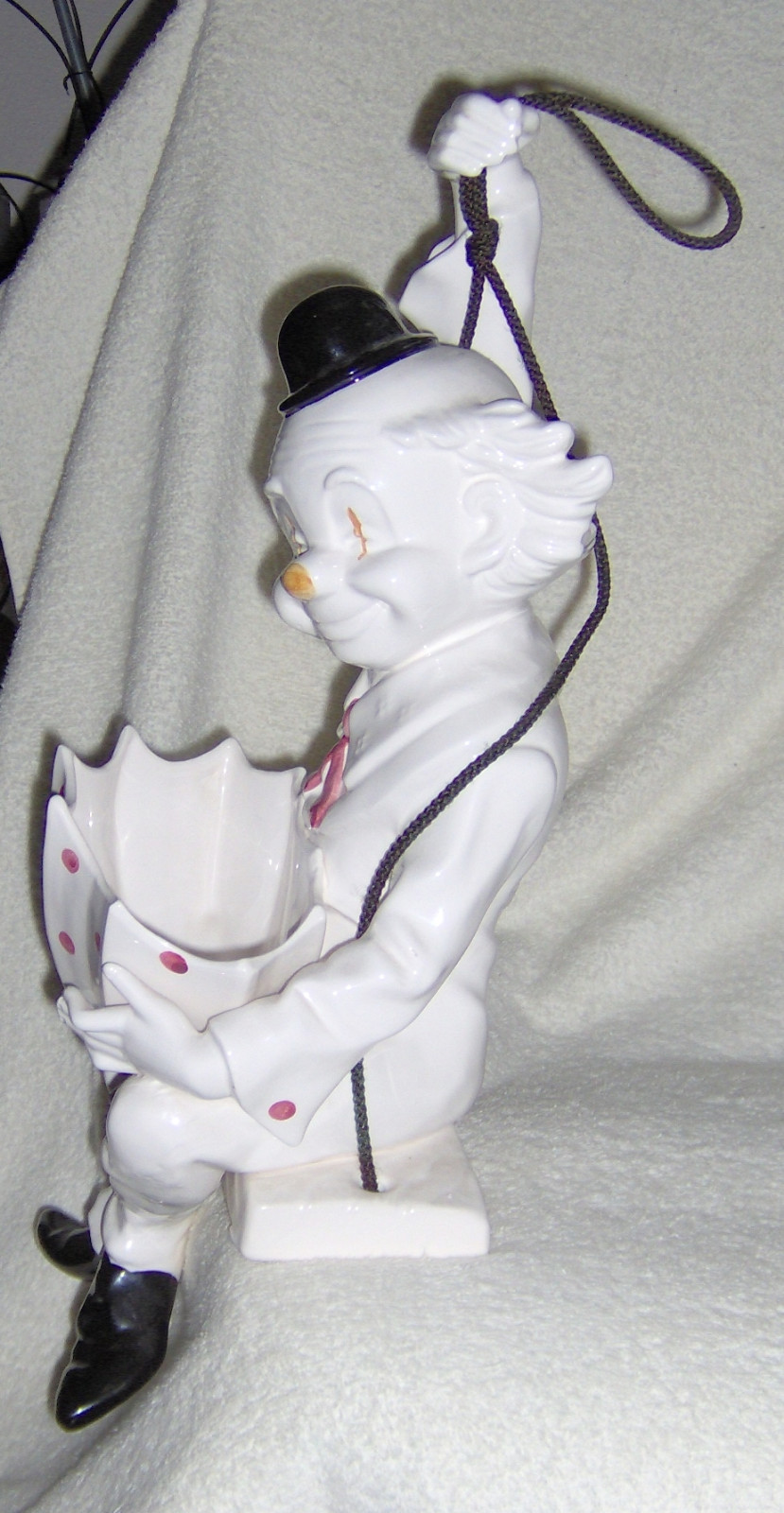 Hand Painted Ceramic Clown On Swing~Hanging Or Shelf Sitter