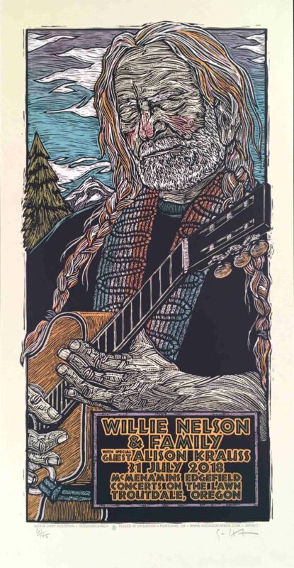 Willie Nelson & Family Poster Alison Krauss Silkscreen Oregon 2018 Gary Houston