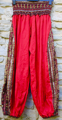 Retro Red Harem Pants 8-10-12, 1970s? Bells/Glitter, Bellydance
