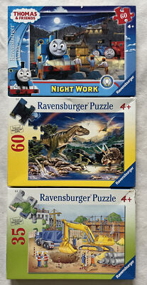 RAVENSBURGER Puzzles LOT OF 3 Complete Thomas & Friends Dinosaurs Construction