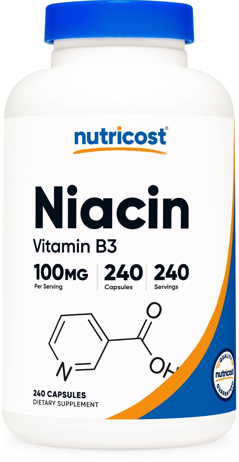 Nutricost Ниацин (витамин B3) 100 мг, 240 капсул - при покраснении