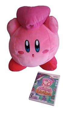 Nintendo Wii Kirby Epic Yarn game and Club Mocchi Mocchi Mega Kirby Heart Plush