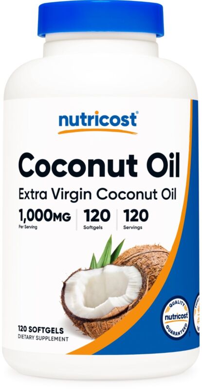 Nutricost Coconut Oil Capsules (1000mg) 120 Softgels - Gluten Free And Non-Gmo