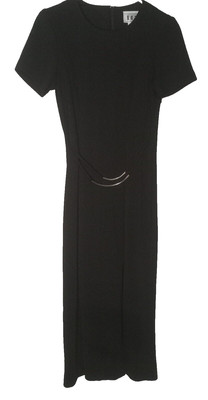 Vintage DBY Women's Maxi Dress Size 5 Black Short Sleeve Gold-look Belt Accent