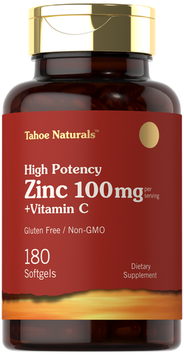 Цинк 100 мг | с витамином С | 180 мягких капсул | Без ГМО | от Tahoe Nutritionals