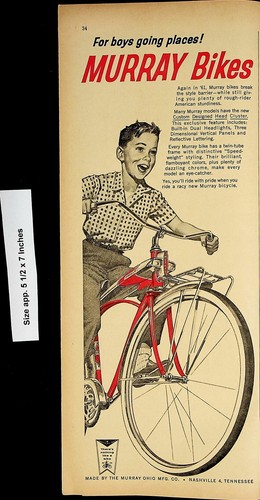 1961 Murray Bikes Child Riding Vintage Print Ad 4733 | eBay