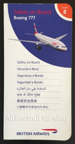 2005 BRITISH AIRWAYS Boeing 777-200 SAFETY CARD airlines UK United Kingdom