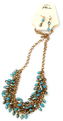 Mocha signed Blue Opaque Crystal Gold tone necklace - 21''.  NWT