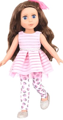 14'' Doll with Brown Hair with Pink Dress~ Glitter Girl Battat Posable Bluebell