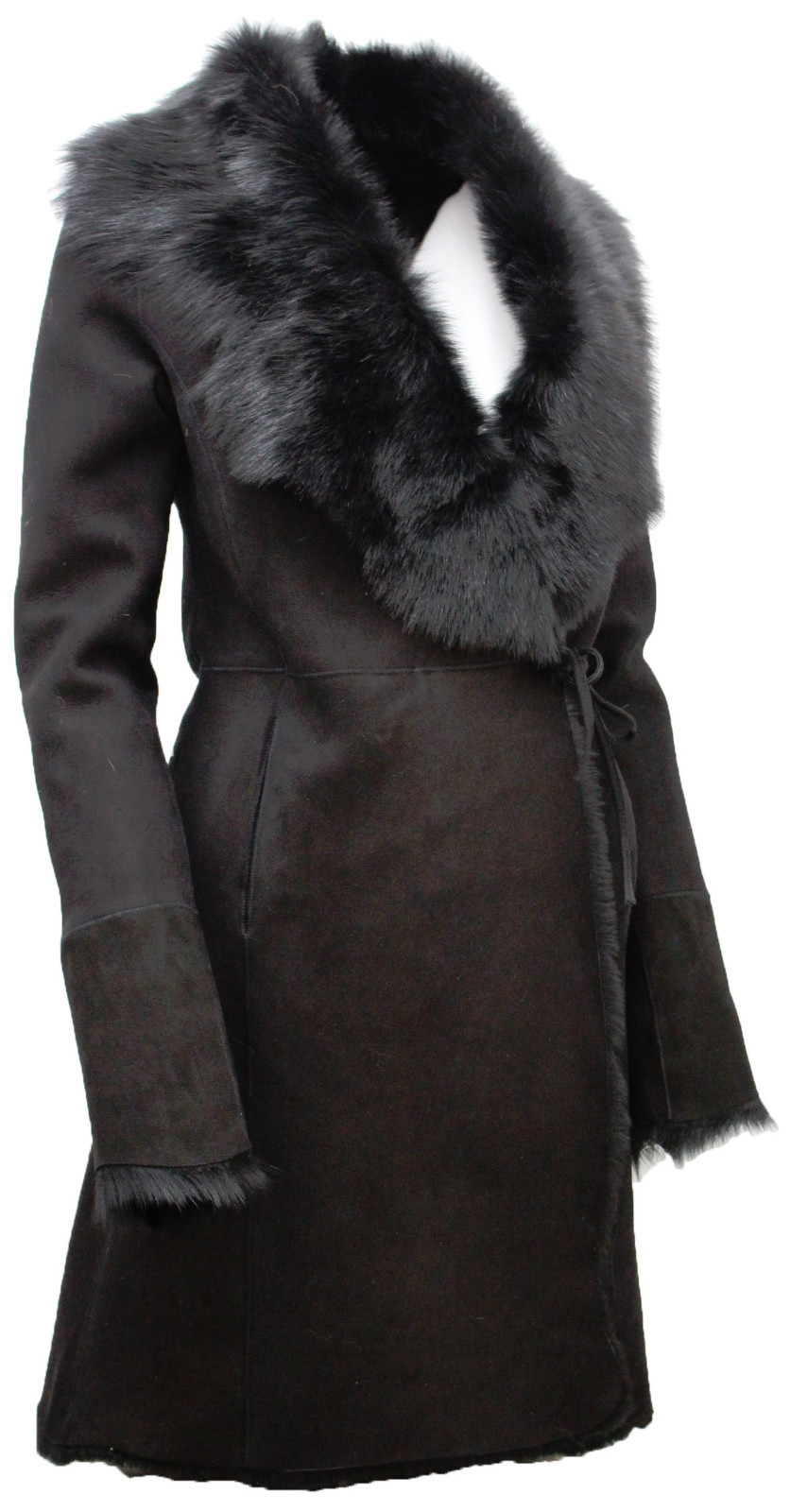 Pre-owned Infinity Ladies Black 3/4 Wrap Toscana And Merino Sheepskin Leather Coat