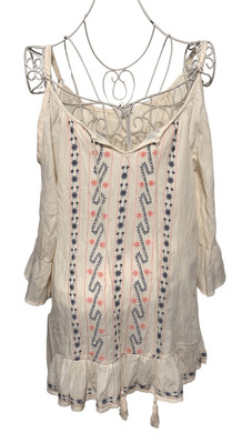 NEW WITH TAGS Exist 3/4 Sleeve Cold Shoulder Embroidered Ivory Short Women Dress