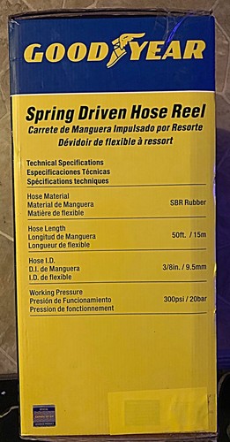 Goodyear Spring Driven Retractable Air Compressor/Water Hose Reel &3/4 50ft Hose