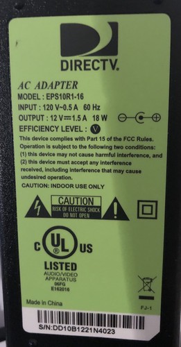Direct TV AC Adapter/ Power Supply Model: EPS10R1-15