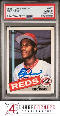 1985 TOPPS TIFFANY #627 ERIC DAVIS RC REDS PSA 9 DNA AUTO 10 B4112909-949