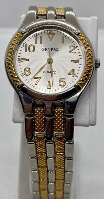 New GENEVA Mens Watch Fresh Battery SILVER Dial Silver/Gold 8  Band Nice Watch