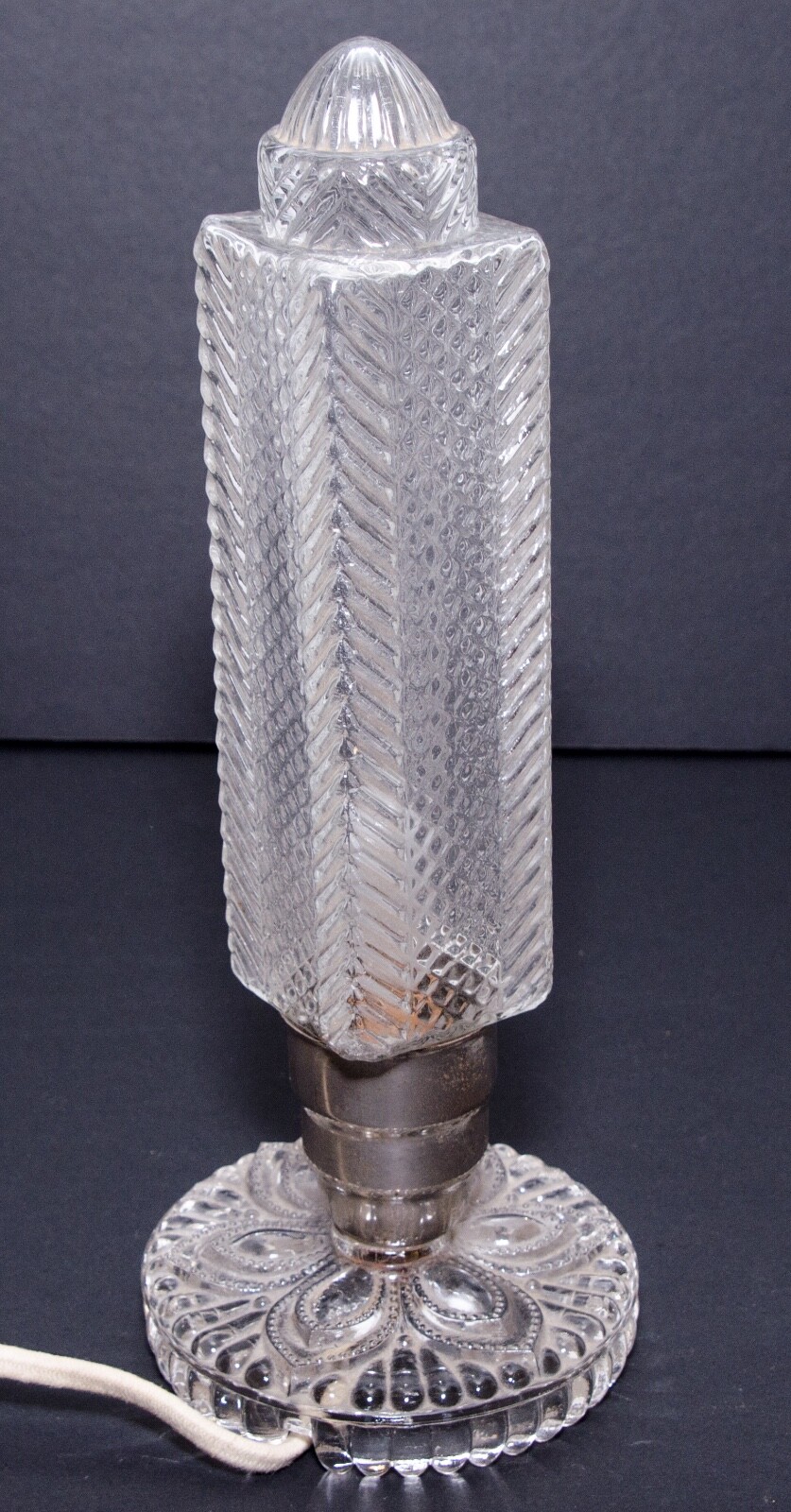 Vintage Art Deco Skyscraper Torpedo Bullet Boudoir Clear Glass Table Lamp