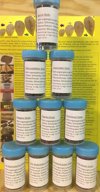 50ml Futtersticks 10 Sorten Auswahl In Praktischer Schraubdose - Garnelenfutter