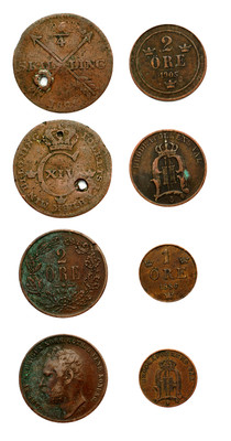 1808-1905 - Set of 4 Swedish Vintage Coins   Free Shipping!!!!